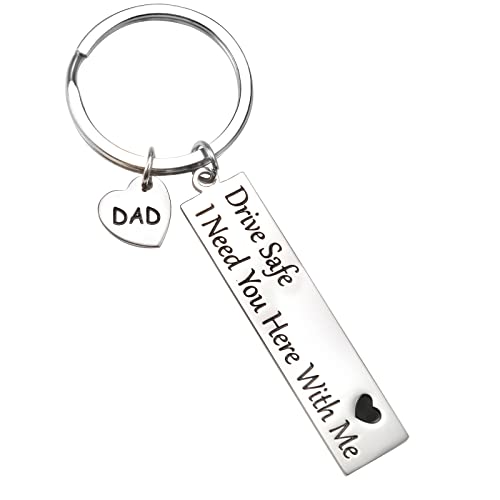 YELUWA Dad, Drive Safe, I Love You I Need You Here With Me Schlüsselanhänger Fahr vorsichtig Schlüsselanhänger Vatertagsgeschenk für Vater Ehemann Papa Ihn Trucker Freund Geburtstagsgeschenke Silber von YELUWA