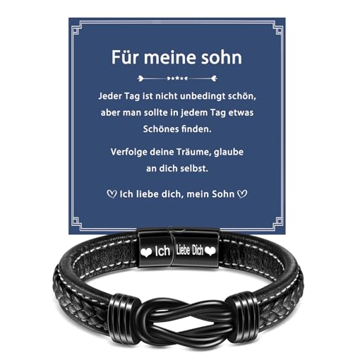 YELUWA Für Meine Sohn Geschenke, Sohn Armband, Lederarmband Mit Gravur Ich Liebe Dich Sohn Geschenk Geburtstagsgeschenk Weihnachten Für Sohn Geschenke Für Sohn Motivationsgeschenk Jungen Geschenke von YELUWA