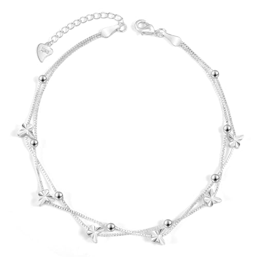 YELUWA Fußkettchen für Damen 925 Sterling Silber, Schmetterlinge Fußkette Damen Fußkettchen Fußkette Damen Verstellbare 23+2.5cm Geschenke für Fraue Damen Mutter Freundschafts Frauen Zum Geburtstag von YELUWA