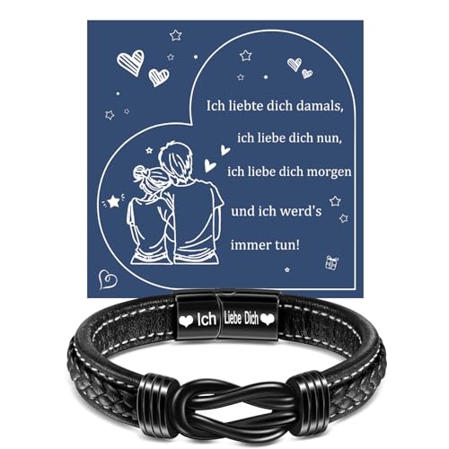 YELUWA Geschenk für Ihn, An Meinen Mann Geschenke, Mann Armband, Lederarmband mit Gravur Ich Liebe Dich Herren Geschenk Jahrestag Hochzeitstag für Freund Ehemann Verlobter Geschenke von YELUWA