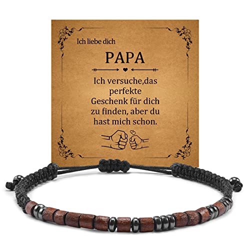 YELUWA I Love You Morse Code Holzperlen Gewebtes Verstellbares Armband für Männer, Geschenk für Papa und Opa mit Box und Karte, Vatertag und Geburtstag Geschenk für Papa von Sohn und Tochter von YELUWA