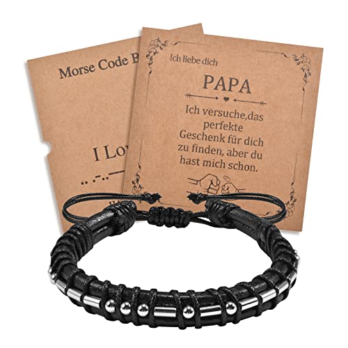 YELUWA I Love You Morsecode Leder Geflochtene verstellbare Armband Herren Geschenke für Papa und Opa mit Box und Karte, Vatertag und Geburtstag Geschenk für Papa von Sohn und Tochter von YELUWA