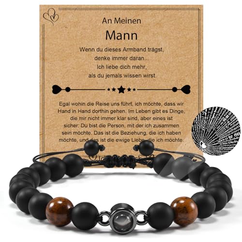 YELUWA Ich liebe dich in 100 Sprachen Armband für Männer, Ich Liebe Dich Geschenke für Männer Herren Geschenk Ehemann Freund Valentinstag Jahrestag Geschenk für Ihn Hochzeitstag Geschenke für Männer von YELUWA