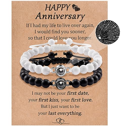 YELUWA Jahrestag Armbänder Geschenke für ihn ihr 100 Sprachen Ich liebe dich Geschenk für Freund Paar Ehemann Ehefrau Hochzeit glückliches Jubiläum 1 Jahr Monat Jahrestag für Freund Freunde Männer von YELUWA