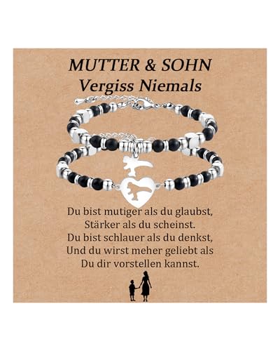 YELUWA Mutter Sohn Armband Mutter Sohn Geschenk Armband für Jungen Geschenke für Frauen Passende Dinosaurier Armbänder Set für 2 Weihnachten Muttertag Zurück Zur Schule Weihnachten Schwarz von YELUWA