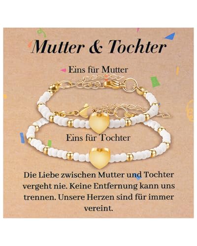 YELUWA Mutter Tochter Geschenk Herz Wunsch Set Armband, Geschenke für Mama zum Muttertag, Mama Tochter Armbänder für 2, Geschenke für Geburtstag Weihnachten Einschulung Abschluss Zurück Zur Schule von YELUWA