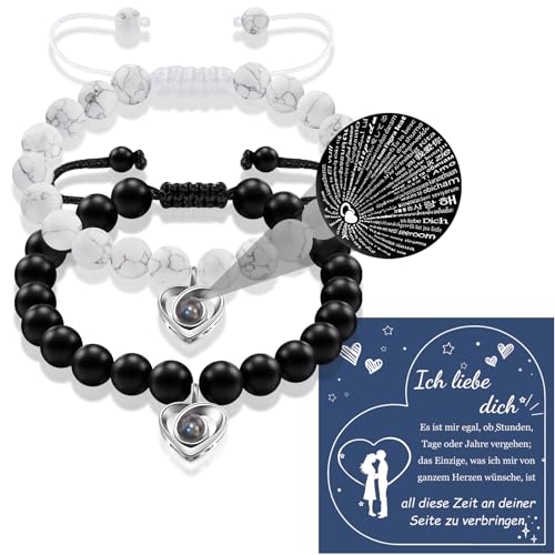 YELUWA Paar Armband, Valentinstag Für Ihn Sie, Paar Geschenke Für Frauen Männer, Ich Liebe Dich 100 Sprachen Armbänder Paare Geschenke Jubiläumsgeschenke Für Freund Freundin Ehemann Ehefrau von YELUWA