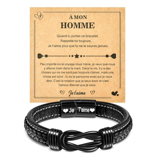 YELUWAn Meinen Mann Geschenke, Mann Armband, Lederarmband mit Gravur Ich liebe dich Herren Geschenk Weihnachten Jahrestag Hochzeitstag für Ehemann Ihn Geschenke für Männer zum Valentinstag FR von YELUWA