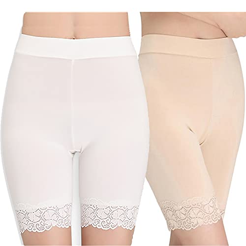 YELYAN 2 Paar Damen Basic Long Brief Anti Chafing Baumwolle Shorts Lange Bein Höschen Damen Weiche Boxershorts Unterwäsche, A-sk+wh, One size von YELYAN