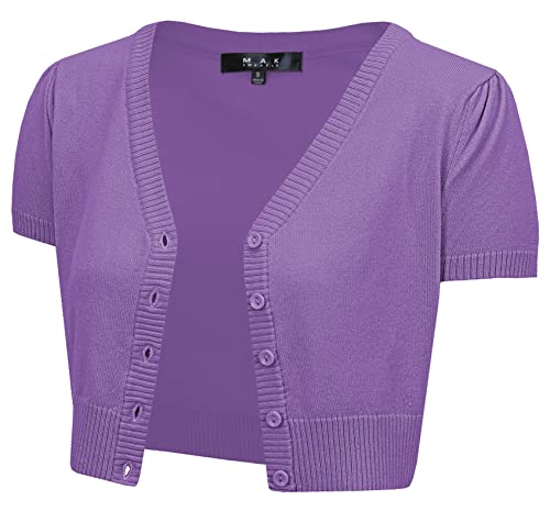 YEMAK Damen Bolero, kurzärmelig, mit Knopfleiste, Gr. S-4X - Violett - Klein von YEMAK