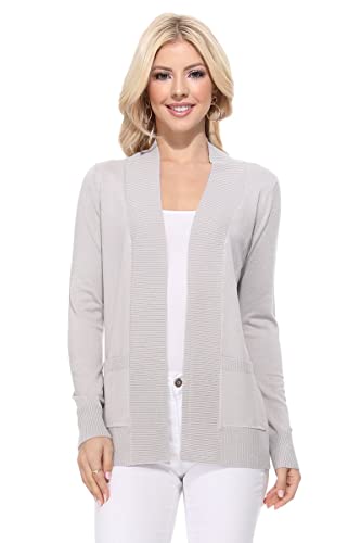 YEMAK Damen Strickcardigan Sweater - Langarm Offene Vorderseite Basic Klassisch Lässig Weich Leicht Gestrickt Shrug mit Tasche, Hellgrau, X-Groß von YEMAK