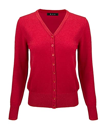 YEMAK Yeak MK5178 Damen Strickjacke, V-Ausschnitt, Knopfleiste, langärmelig, Gr. S-XL - Rot - Groß von YEMAK