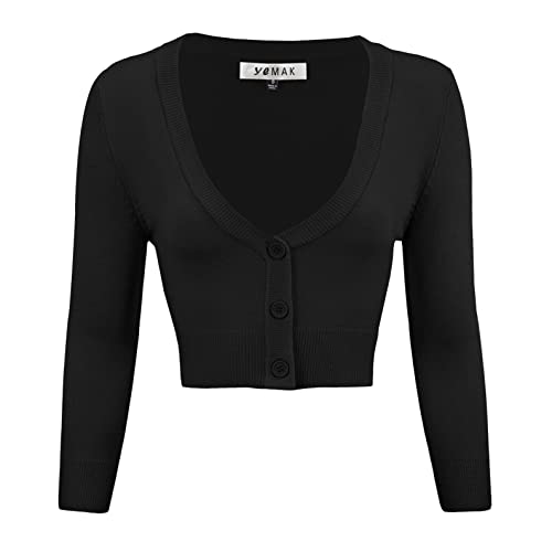 Yeak Damen Bolero 3/4-Ärmel, Knopfleiste, Gr. S-4X - Schwarz - Klein von YEMAK