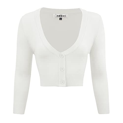 Yeak Damen Bolero 3/4-Ärmel, Knopfleiste, Gr. S-4X - Weiß - 1X (Plus) von YEMAK