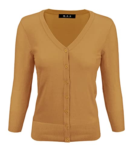 Yeak Damen Strickjacke 3/4-Ärmel, V-Ausschnitt, Knopfleiste, Gr. S-3X -  bronze -  Mittel von YEMAK