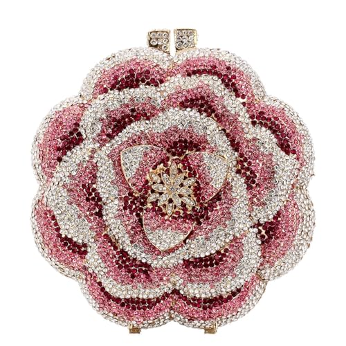 YEMESYAS Abendtasche Damen Mode AAA Strass Metall Kette Clutch Tasche, rose, von YEMESYAS