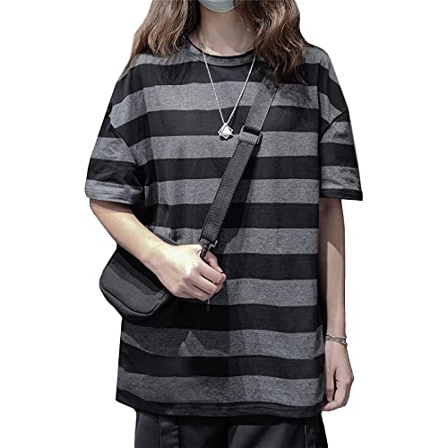 Damen Harajuku Überdimensioniert Streifen Lässig Lange Ärmel Crewneck T-Shirt Tops von YEMOCILE