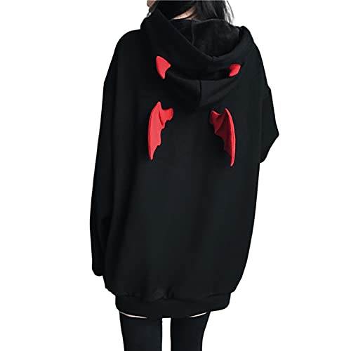 Frauen Teufel Flügel Kapuze Sweatshirt Beiläufige Lose Lange Hülsen Kapuzenpulli Pullover Oberseiten von YEMOCILE