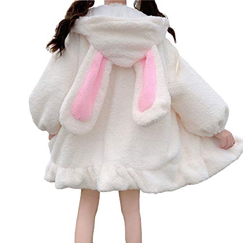 YEMOCILE Damen Cute Bunny Ear Langarm Fuzzy Fluffy Rabbit Tops Sweatshirt Hoodie Jacke Mäntel, Weiß,XL von YEMOCILE