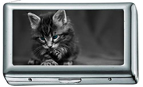 Katzen Blaue Augen Tiere Kätzchen Zigarettenetui / -schachtel Visitenkartenetui Edelstahletui Silber Metall Brieftasche Schutz von YENDOSTEEN