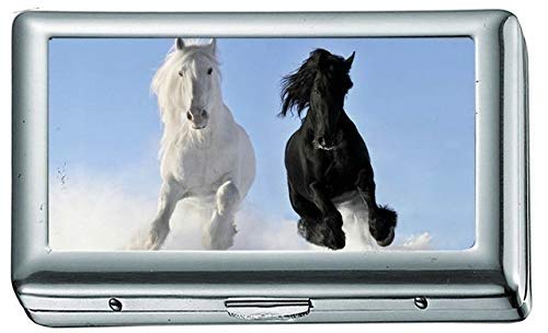 Pferde Pferd Weiß Schwarz Zigarettenetui / -schachtel Visitenkartenetui Edelstahlgehäuse Silber Metall Geldbörsenschutz von YENDOSTEEN