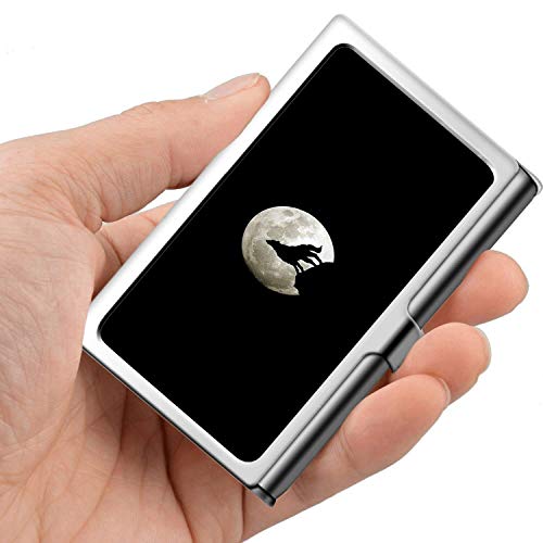 Professionelle Visitenkarte, Brieftasche aus Edelstahl Kreditkartenetui mit Kartenhalter Wolf Howl Moon von YENDOSTEEN