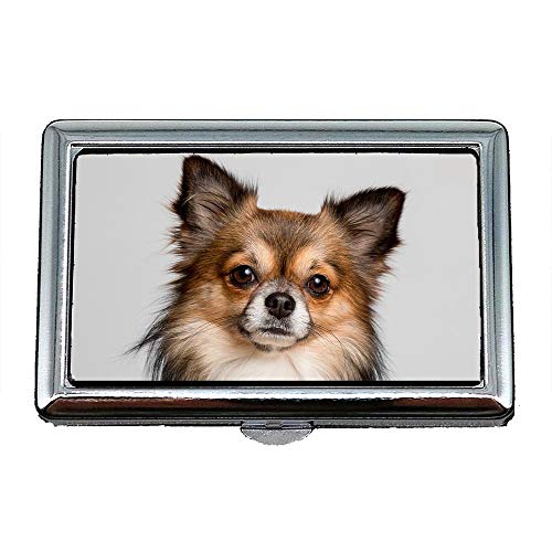 Yanteng Hard Box Zigarettenetui, Chihuahua Hund Cute Haustiere Small Chiwawa Kleiner Hund, Visitenkartenetui Visitenkartenetui Edelstahl von YENDOSTEEN