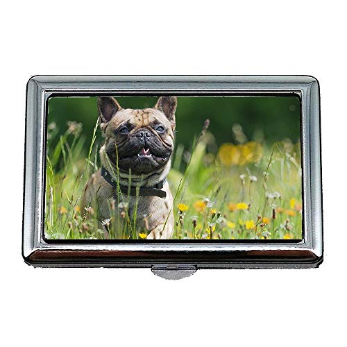 Yanteng Zigarettenetui Box, Hund Bulldog Blumenwiese Joy, Visitenkartenetui Visitenkartenetui Edelstahl von YENDOSTEEN