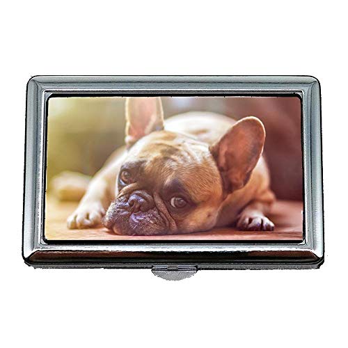 Zigarettenetui/Box, Hund Bulldogge Haustier Hunde liegend ruhend faul müde, Visitenkartenetui Visitenkartenetui Edelstahl von YENDOSTEEN