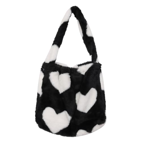 YENVWG Damen Pelztasche Große Plüsch Schultertasche Frauen Geldbörse für Herbst und Winter, Schwarz Herz von YENVWG