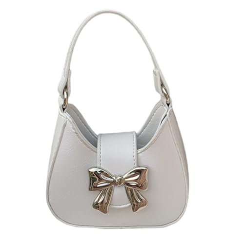 YENVWG Damen-Umhängetasche mit Schleife, kleine Handtasche, ästhetische Schultertasche mit Kette, Schleife, Einkaufstasche, Dating-Tasche, weiß von YENVWG