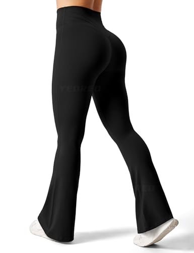 YEOREO Ausgestellte Leggings für Damen, Lynnie Bell Bottom Yogahose, hohe Taille, Bauchkontrolle, Bootcut, Workout-Leggings, #1 Schwarz, S von YEOREO