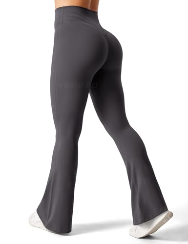 YEOREO Ausgestellte Leggings für Damen, Lynnie Bell Bottom Yogahose, hohe Taille, Bauchkontrolle, Bootcut, Workout-Leggings, grau dunkel, M von YEOREO