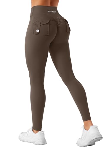 YEOREO CoreFlex Sport Leggings Damen Mit Taschen Gym Legging High Waist Butt Lifting Workout Yoga Fitness Leggings Seamless Push Up Blickdicht Legging Kaffee M von YEOREO