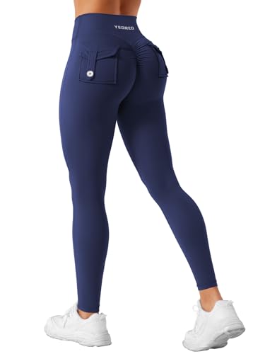 YEOREO CoreFlex Sport Leggings Damen Mit Taschen Gym Legging High Waist Butt Lifting Workout Yoga Fitness Leggings Seamless Push Up Blickdicht Legging Marineblau S von YEOREO