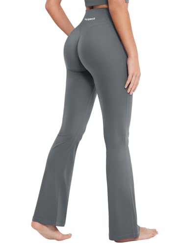 YEOREO Damen Flare Leggings Invisible Scrunch Butt Sports Leggings Hohe Taille Leicht Schlaghose Workout Yogahose Lang Push Up Blickdicht Sporthose Lara Smoke M von YEOREO