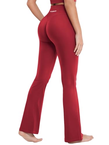 YEOREO Damen Flare Leggings Invisible Scrunch Butt Sports Leggings Hohe Taille Leicht Schlaghose Workout Yogahose Lang Push Up Blickdicht Sporthose Maroon L von YEOREO
