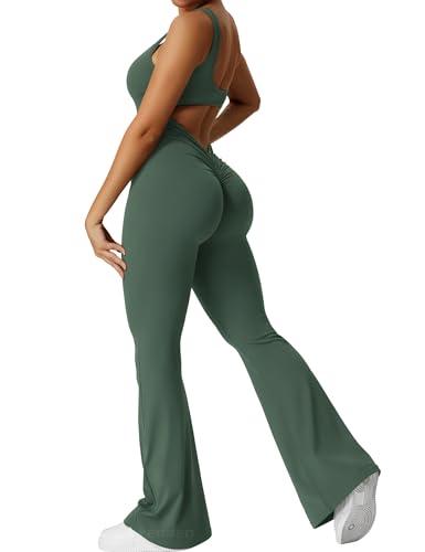 Yeoreo Jumpsuit Lizvette für Damen, sexy, rückenfrei, ausgestellt, figurbetont, Scrunch-Po, Yoga-Strampler, V-Ausschnitt, Large von YEOREO