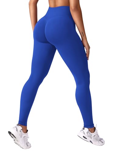 YEOREO Damen Scrunch Butt Leggings High Waist Seamless Sport Leggings Lifting Butt Push Up Booty Leggings V Shaped Invisible Opaque Yoga Trousers for Sport Yoga Fitness Gym Workout Klein Blau L von YEOREO