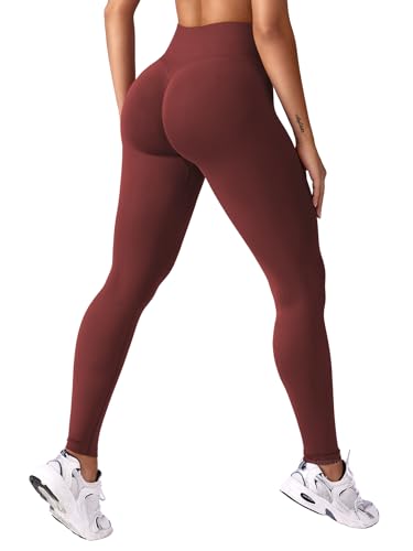 YEOREO Damen Scrunch Butt Leggings High Waist Seamless Sport Leggings Lifting Butt Push Up Booty Leggings V Shaped Invisible Opaque Yoga Trousers for Sport Yoga Fitness Gym Workout Rot M von YEOREO