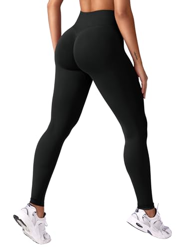 YEOREO Damen Scrunch Butt Leggings High Waist Seamless Sport Leggings Lifting Butt Push Up Booty Leggings V Shaped Invisible Opaque Yoga Trousers for Sport Yoga Fitness Gym Workout Schwarz L von YEOREO