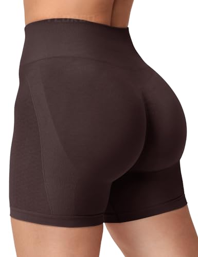 YEOREO Damen Scrunch Sport Shorts 4.5" Workout Shorts Nahtlose High Wasit Shorts Butt Lift Gym Yoga Shorts Kaschmir L von YEOREO