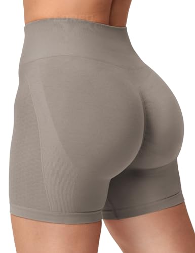 YEOREO Damen Scrunch Sport Shorts 4.5" Workout Shorts Nahtlose High Wasit Shorts Butt Lift Gym Yoga Shorts Mokka M von YEOREO