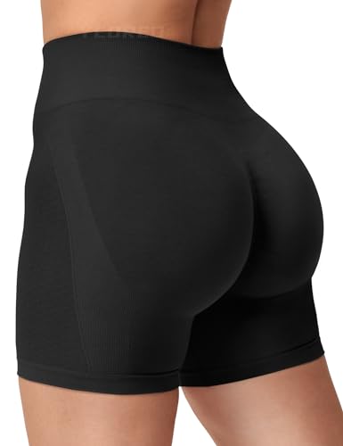 YEOREO Damen Scrunch Sport Shorts 4.5" Workout Shorts Nahtlose High Wasit Shorts Butt Lift Gym Yoga Shorts Schwarz L von YEOREO