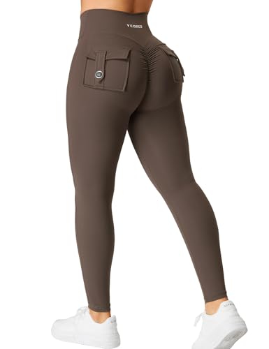 YEOREO CoreFlex Damen Sport Leggings mit Pockets V Taille Gym Leggings Butt Lifting Workout Yoga Fitness Leggings Kaffee XS von YEOREO