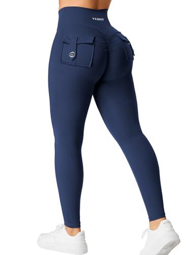 YEOREO CoreFlex Damen Sport Leggings mit Pockets V Taille Gym Leggings Butt Lifting Workout Yoga Fitness Leggings Marineblau S von YEOREO