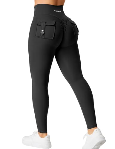 YEOREO CoreFlex Damen Sport Leggings mit Pockets V Taille Gym Leggings Butt Lifting Workout Yoga Fitness Leggings Schwarz S von YEOREO