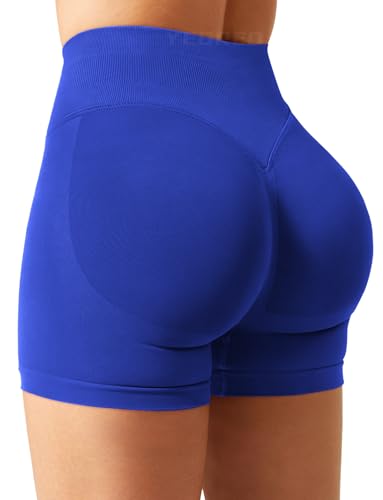 YEOREO SoftHue Damen Sport Shorts Invisible Scrunch Butt Lifting Gym Workout Shorts 4.5" Seamless Kurze Leggings Damen Push Up Booty Biker Shorts Dunkelblau L von YEOREO