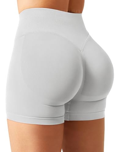 YEOREO SoftHue Damen Sport Shorts Invisible Scrunch Butt Lifting Gym Workout Shorts 4.5" Seamless Kurze Leggings Damen Push Up Booty Biker Shorts Feather Beige M von YEOREO