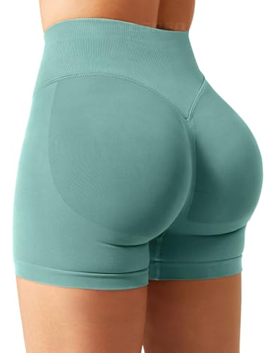 YEOREO SoftHue Damen Sport Shorts Invisible Scrunch Butt Lifting Gym Workout Shorts 4.5" Seamless Kurze Leggings Damen Push Up Booty Biker Shorts Hellgrün M von YEOREO